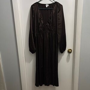 Brown Ruffled Smocked Long Sleeve Gown